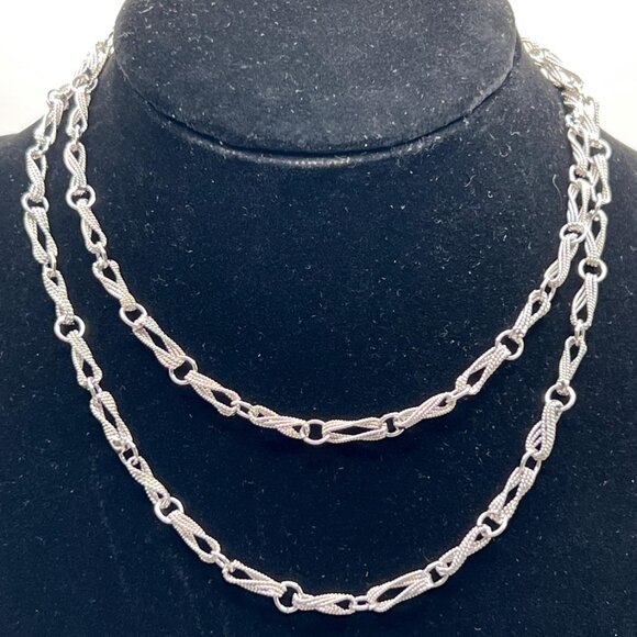 Vintage Silver tone linked braided necklace 26” - Picture 2 of 6